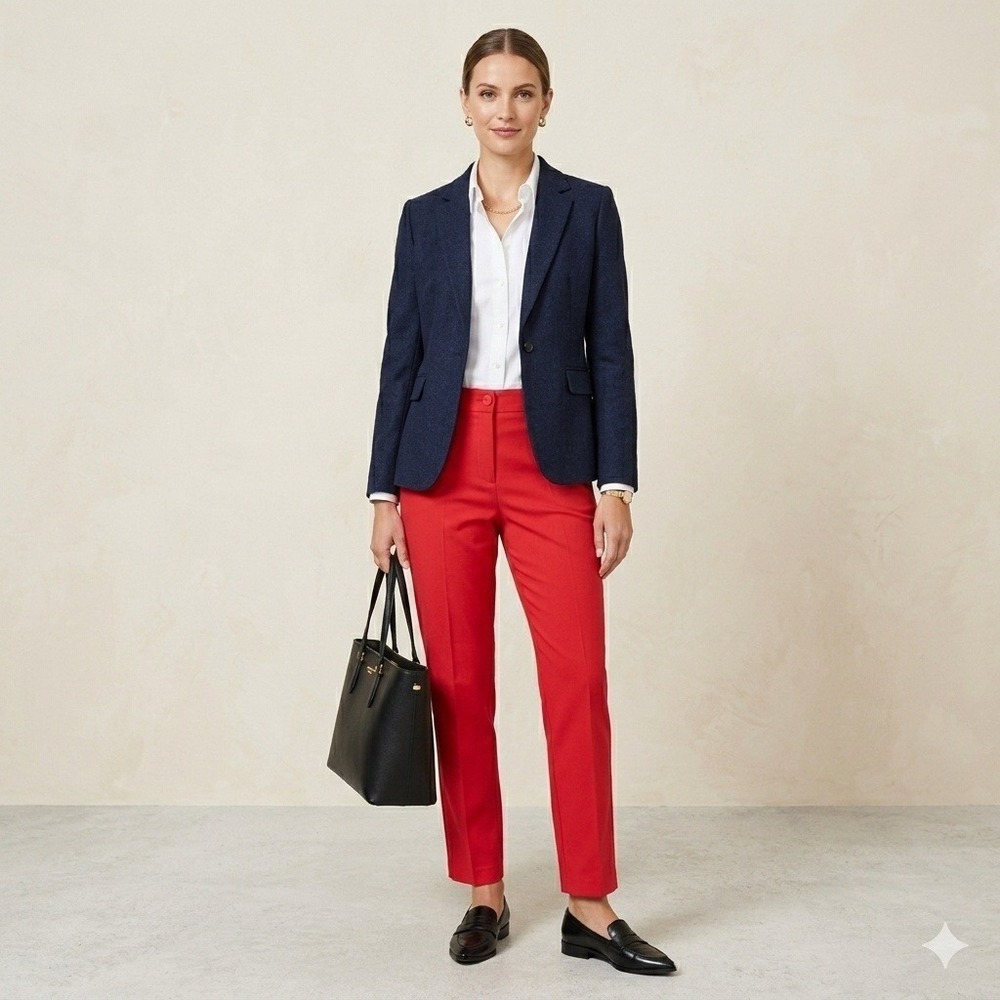 Akris Punto Frankie Red Straight Leg Cotton Blend Trouser Pants Womens 10 Luxury